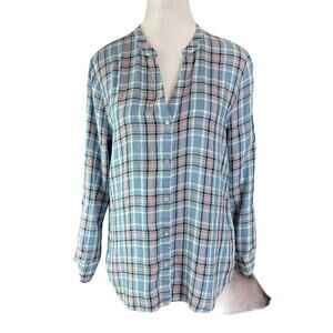 Soft Joie Blue Dane Plaid Button Front Top Size Small